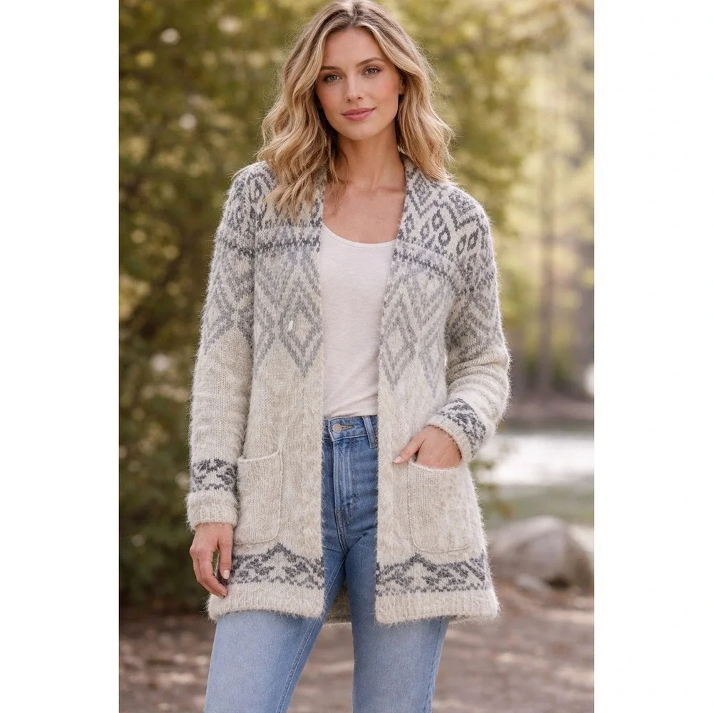 Eddie Bauer Women's Geometric Knit‎ Cardigan Sweater Fair Isle Boho Size Medium